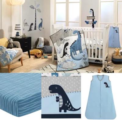 Lambs & Ivy Baby Dino Blue/White Dinosaur Nursery 6-Piece Crib Bedding Set