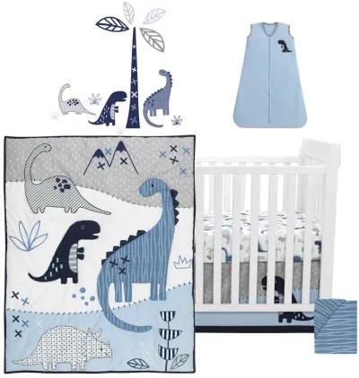 Lambs & Ivy Baby Dino Blue/White Dinosaur Nursery 6-Piece Crib Bedding Set