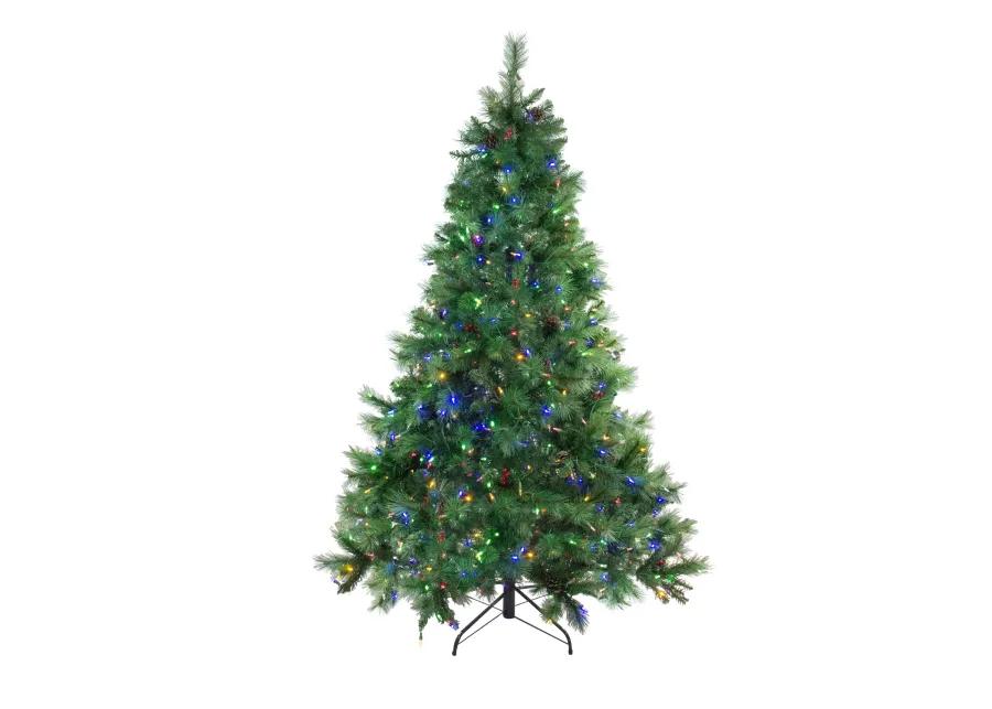 6.5' Pre-Lit Full Denali Mixed Pine Artificial Christmas Tree - Multicolor Dual LED Lights