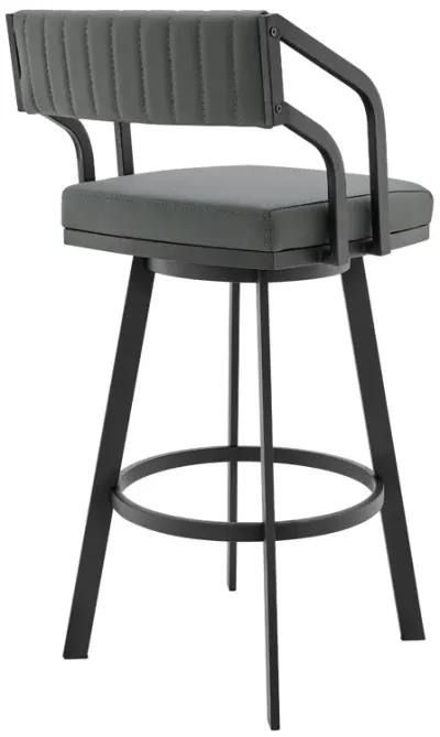 Capri  Swivel Modern Black Metal and Slate Gray Faux Leather Bar and Counter Stool