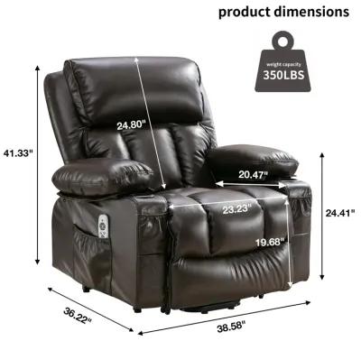 38.58 in. W Leather Recliner with Remote Control, Tufted and Storage