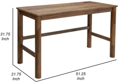 Olum 51 Inch Desk, Rectangular Top, Solid Mango Wood Frame, Towny Brown - Benzara