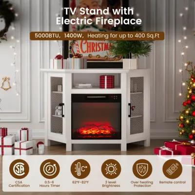 Mondawe 44.45-in W Brown TV Stand with Fan-forced Corner Electric Fireplace with Remote Control Included