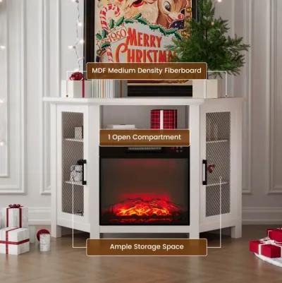 Mondawe 44.45-in W Brown TV Stand with Fan-forced Corner Electric Fireplace with Remote Control Included