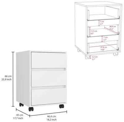 Artemisa 3 Drawer Filing Cabinet, Four Casters, Superior Top - White