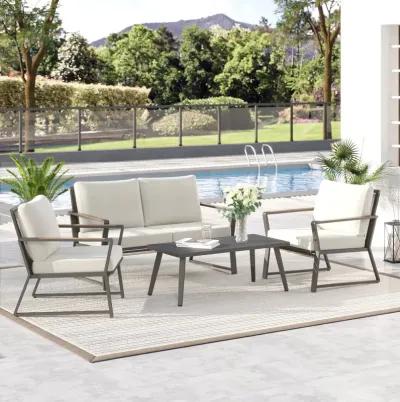 Cream Patio Set: 4-Piece Aluminum Furniture with Loveseat and Table