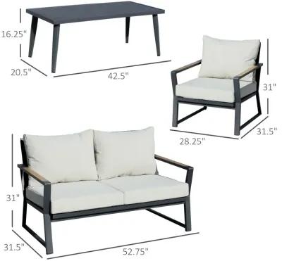 Cream Patio Set: 4-Piece Aluminum Furniture with Loveseat and Table