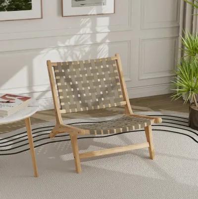 Modern Armless Teak Wood Lounge Chair with Nylon Woven Backrest and Seat