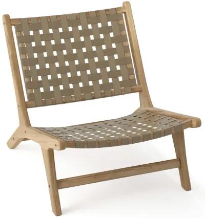 Modern Armless Teak Wood Lounge Chair with Nylon Woven Backrest and Seat