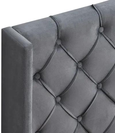 Velvet Button Tufted-Upholstered Bed With Wings Design, Strong Support, Easy Assembly