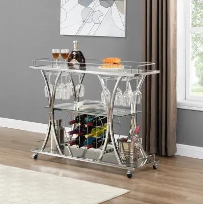 Hivvago Bar Cart with Wine Rack Glass Metal Frame Wine Storage