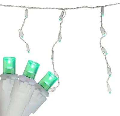 100 Count Green LED Wide Angle Icicle Christmas Lights  5.5ft White Wire