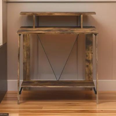 Writing Desk with V Shaped Frame, Weathered Oak and Black-Benzara