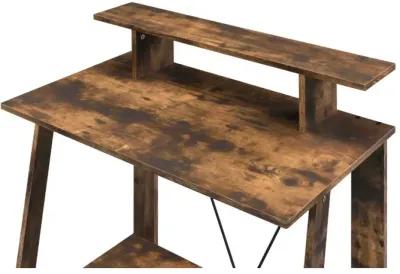 Writing Desk with V Shaped Frame, Weathered Oak and Black-Benzara