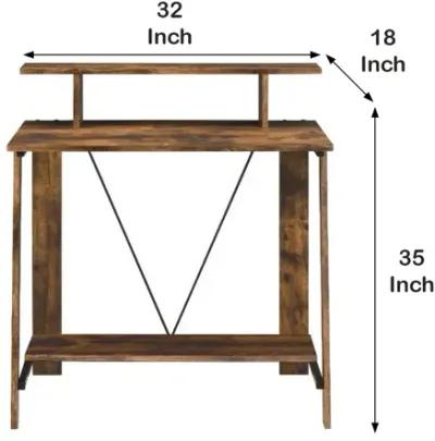 Writing Desk with V Shaped Frame, Weathered Oak and Black-Benzara