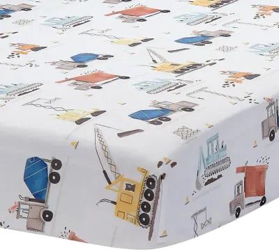 Bedtime Originals Construction Zone Baby Fitted Crib/Toddler Sheet- White/Trucks