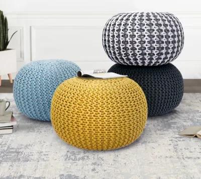 Pasargad Home Santorini Cotton Pouf, Ivory & Grey