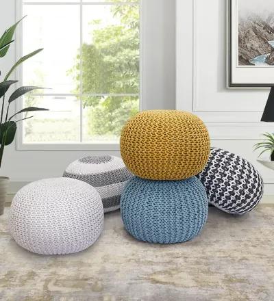 Pasargad Home Santorini Cotton Pouf, Ivory & Grey