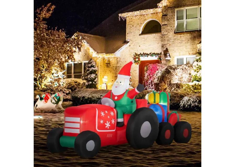 9ft Inflatable Christmas Santa Claus Driving Trailer w/ Colorful Gift Boxes LED