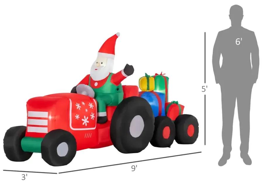 9ft Inflatable Christmas Santa Claus Driving Trailer w/ Colorful Gift Boxes LED