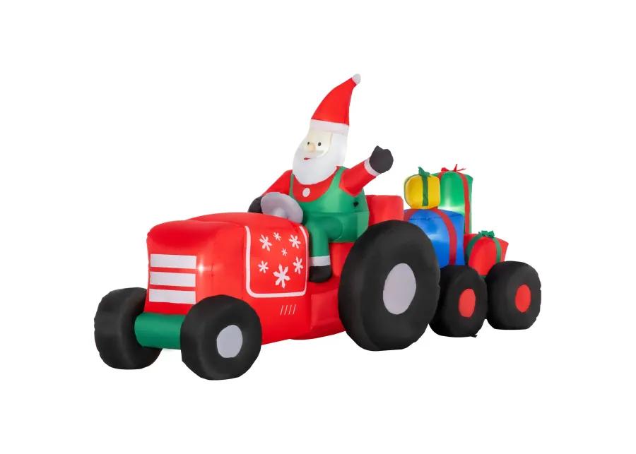 9ft Inflatable Christmas Santa Claus Driving Trailer w/ Colorful Gift Boxes LED