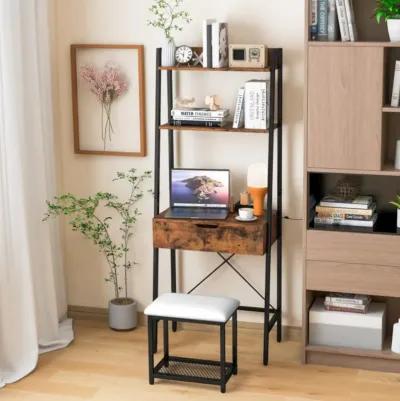 Hivvago Ladder Vanity Desk Set with Flip Top Mirror and Cushioned Stool