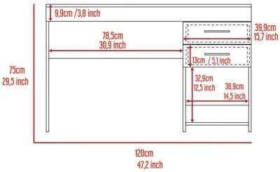 Ibare Two Drawer Computer Desk, One Lower Shelf - Light Gray