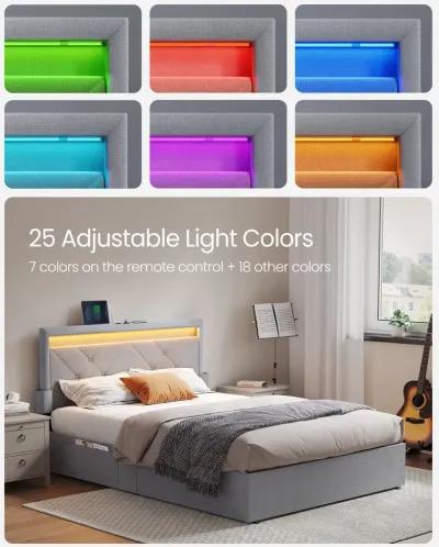 LED Bed Frame with Headboard – Features 4 Drawers, USB Port & Type-C Port