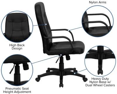 Holly High Back Black Glove Vinyl Executive Swivel Office Chair with Arms