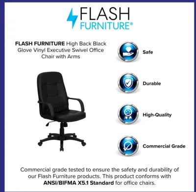 Holly High Back Black Glove Vinyl Executive Swivel Office Chair with Arms