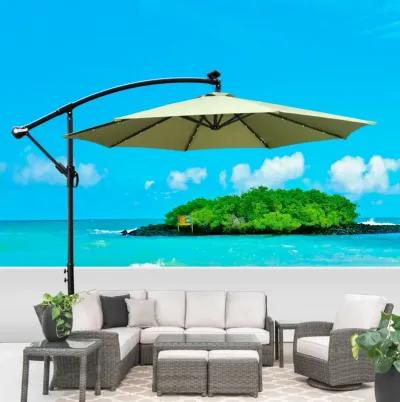 10 FT Outdoor Patio Umbrella Solar Powered LED Lighted Sun Shade Market Waterproof 8 Ribs