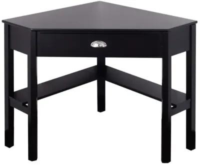 Corner Black Wood Computer Desk with Drawer