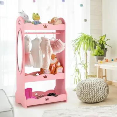 Hivvago Kids Pretend Costume Closet with Mirror-Pink