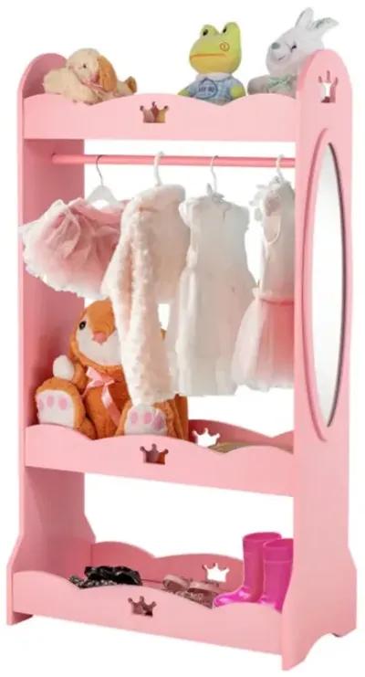 Hivvago Kids Pretend Costume Closet with Mirror-Pink