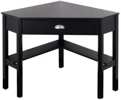 Corner Black Wood Computer Desk with Drawer