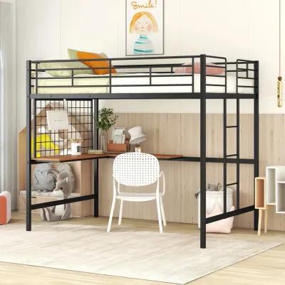 Merax Metal Loft Bed with Desk and Metal Grid