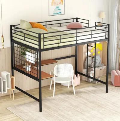 Merax Metal Loft Bed with Desk and Metal Grid