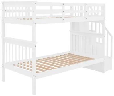 Stairway Twin-Over-Twin Bunk Bed With Storage And Guard Rail For Bedroom, Dorm