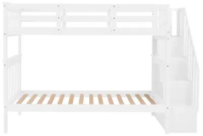 Stairway Twin-Over-Twin Bunk Bed With Storage And Guard Rail For Bedroom, Dorm