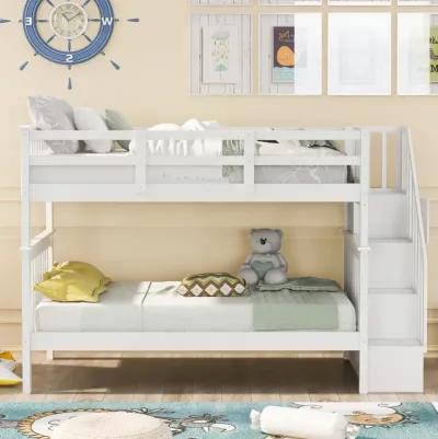 Stairway Twin-Over-Twin Bunk Bed With Storage And Guard Rail For Bedroom, Dorm