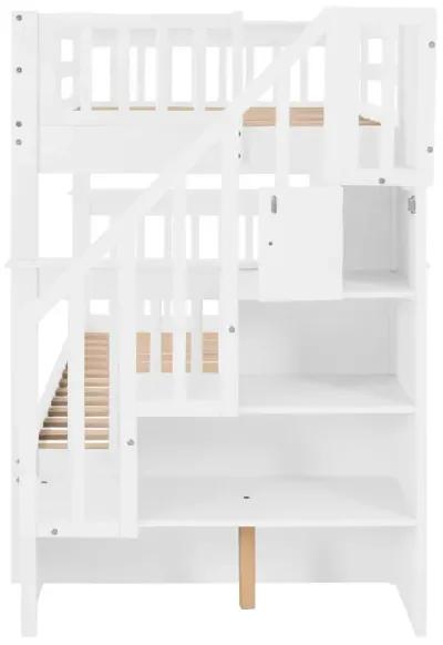 Stairway Twin-Over-Twin Bunk Bed With Storage And Guard Rail For Bedroom, Dorm