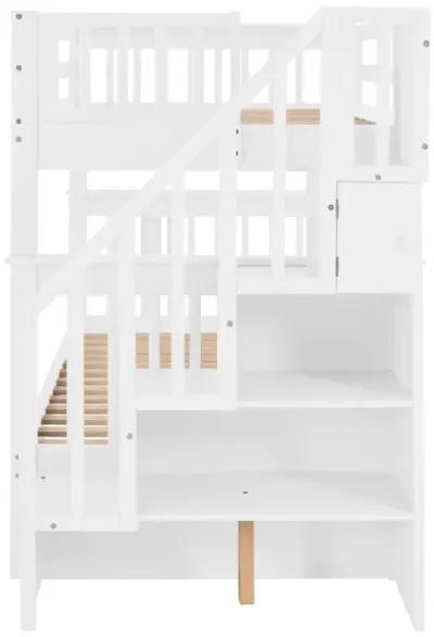 Stairway Twin-Over-Twin Bunk Bed With Storage And Guard Rail For Bedroom, Dorm