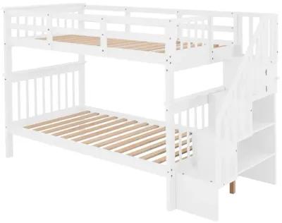 Stairway Twin-Over-Twin Bunk Bed With Storage And Guard Rail For Bedroom, Dorm