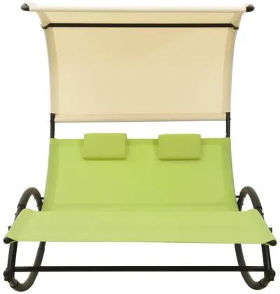 vidaXL Rocking Double Sun Lounger with UV-Protective Canopy and Breathable Textilene Fabric in Green and Cream