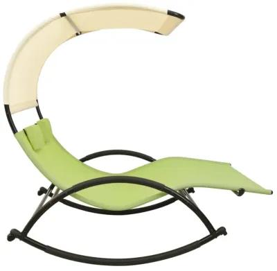 vidaXL Rocking Double Sun Lounger with UV-Protective Canopy and Breathable Textilene Fabric in Green and Cream