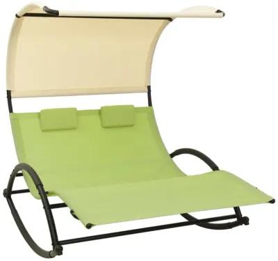 vidaXL Rocking Double Sun Lounger with UV-Protective Canopy and Breathable Textilene Fabric in Green and Cream