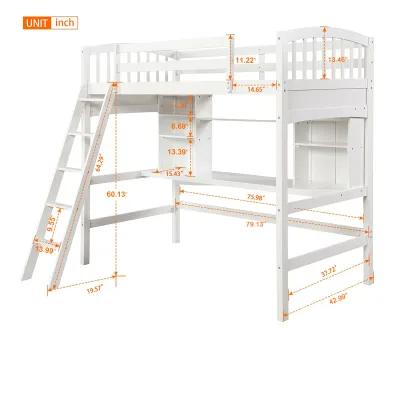 Merax Modern Loft Bed with Storage Shelves