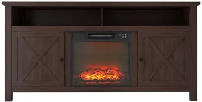 Mondawe 58.23-in W Brown TV Stand with Fan-forced Flat Wall Electric Fireplace with Remote Control Included