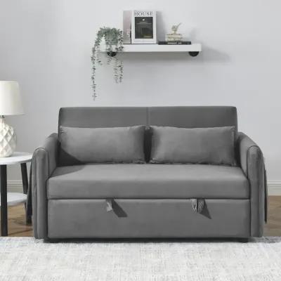 55" Modern Convertible Sofa Bed With 2 Detachable Arm Pockets, Velvet Loveseat Sofa With Pull Out