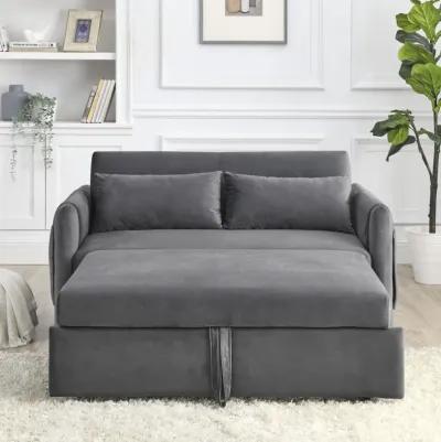 55" Modern Convertible Sofa Bed With 2 Detachable Arm Pockets, Velvet Loveseat Sofa With Pull Out